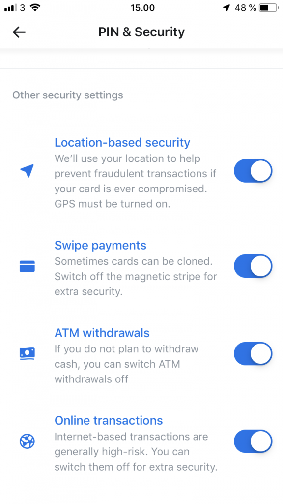 revolut pin and security settings